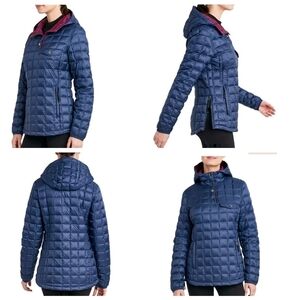 HFX Women's Hooded Pullover Packable Puffer Coat. Navy Blue/Magenta. Size M.